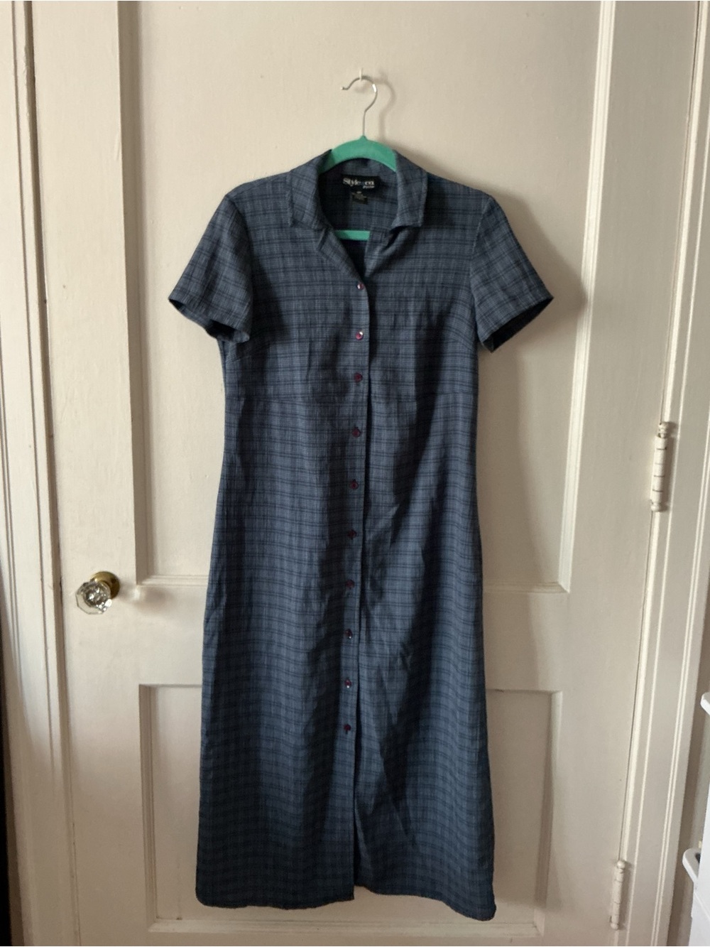 Style & Co. Navy Plaid Button-Front Maxi Dress